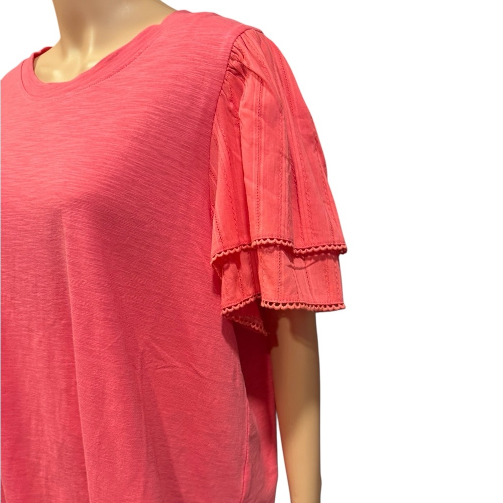 JANE & DELANCEY Vibrant Coral Double Ruffle Short Sleeve Cotton Blouse NWT 1X - Picture 6 of 11